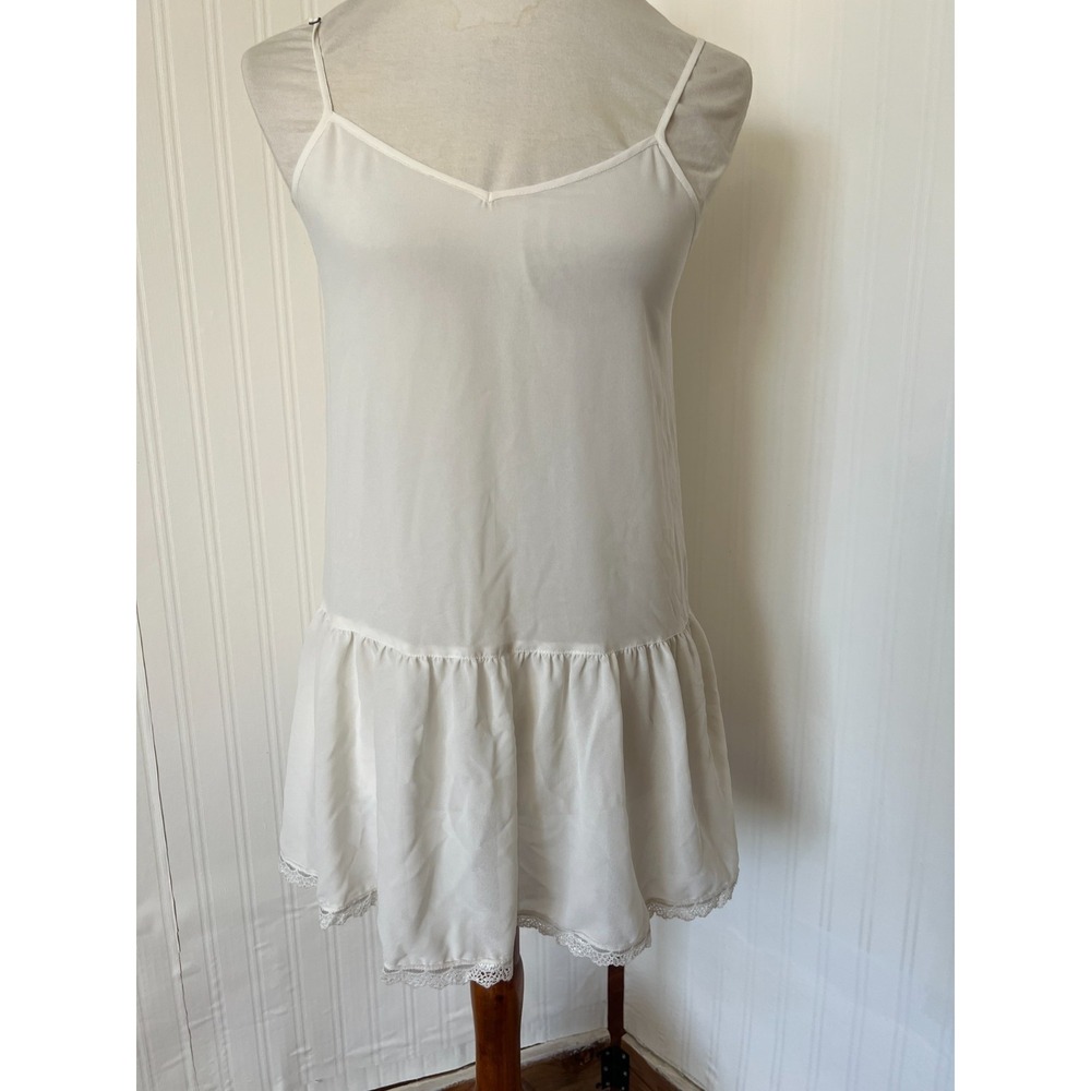 Frenchi Womens Sheer White Ruffle Sheer Slip Dress Size S Boho Cottage Layering